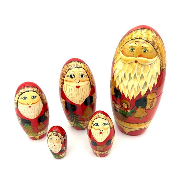 Vintage Santa Claus Wooden Nesting Dolls Set of 5 - READ - Picture 1 of 14